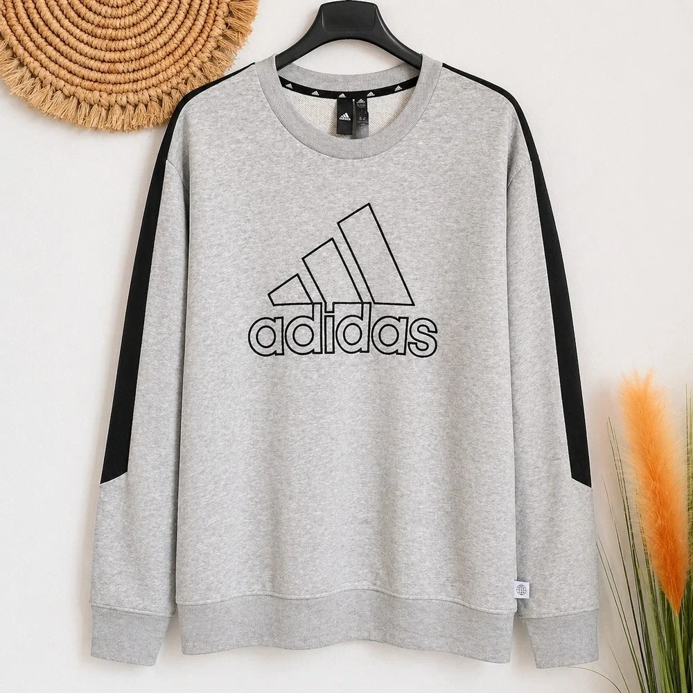 Adidas Mens Future Icons FI BOS Gray Logo Crewneck Sweatshirt SZ Large Gorpcore